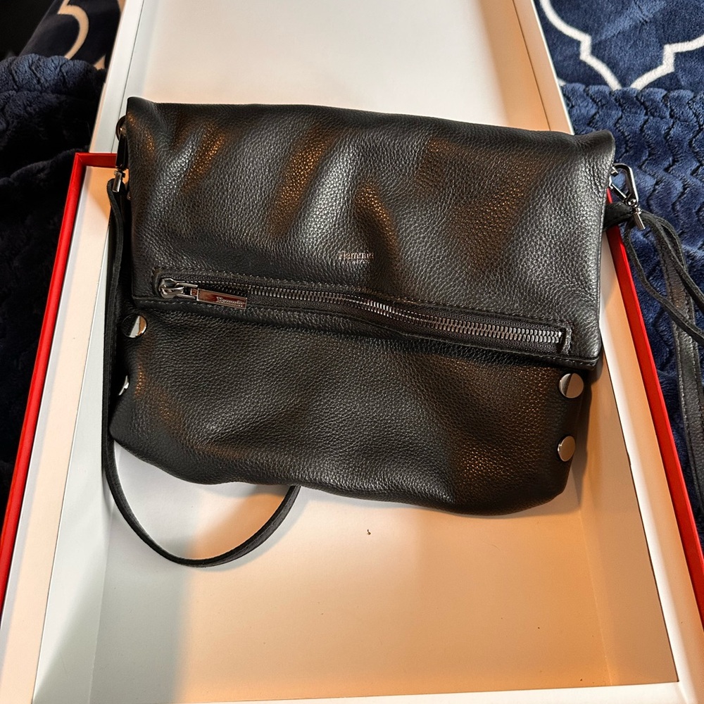 Hammitt Black Leather Fold-Over Crossbody Bag